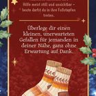 Brauner Hintergrund, Text über Hauselfen und unerwartete Gefallen. Illustration von bunten Stricksocken und Weihnachtsdeko.