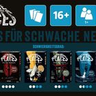 "Nichts für schwache Nerven!" Titel "Crime Places", Schachteln und Schwierigkeitsgrad-Markierungen.