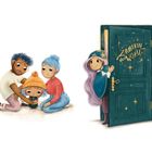 Links drei nachdenkliche Menschen, rechts Tür mit "ZAUBERIN der WORTE" und einer Frau mit langem Haar und Sternenhut.