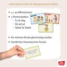 "Durchdacht für die pädagogische Praxis" steht oben. Karten mit Affirmationen in 3 Themen: "Es ist okay", "Ich und wir", "Schritt für Schritt".
