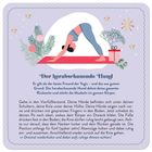 "Der herabschauende Hund. Er gilt als der beste Freund der Yogis und das aus gutem Grund..." Illustration einer Frau in Yoga-Position.