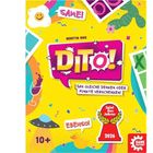 Bunter Hintergrund mit Text: "MARTIN ANG DITO! Das gleiche denken oder Punkte verschenken!" Bunte Illustrationen und Logos.