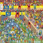 "Tunnel Nerves" Text beschreibt die Anspannung vor einem großen Fußballspiel. Menschenmengen jubeln auf bunten Tribünen.
