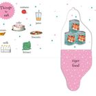 "Things to eat": Tomate, Saft, Kuchen, Kekse, Karotten, Milch, Salat. "Tiger Food": Drei Dosen mit Tigerabbildung.