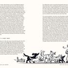 Seite 74: "PINOT NOIR AND BURGUNDY." Texte beschreiben die Komplexität und Mystik von Pinot Noir-Weinen. Untere Illustration zeigt eine Person, verfolgt von mehreren Hunden.