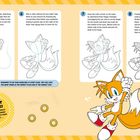 Schritt-für-Schritt-Zeichnungsanleitung für "Tails" in vier Abschnitten, mit Tipps und motivierendem Text.