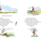 Texte: "DOWN BY THE POND", "I’m fishing...Fishing.", "No, I’m not, I’m newting...Newting." Illustrationen: Kind angelt, vier Enten, Kind mit Kescher.