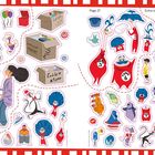 Texte: "Page 9", "Page 11", "Page 27", "Extra stickers", "Mum’s stuff important", "Gabby’s STUFF". Bunte Cartoon-Aufkleber.