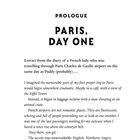 Text: Prologue: Paris, Day One. Tagebucheintrag einer Französin in Paris Charles de Gaulle. Beschreibung einer Flughafen-Szene.