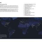 Texte oben: "Dark Sky Sites", "International Dark-Sky Association Sites". Liste von Orten z.B., AE!Hai Kalahari Heritage Park, Namibia, Neuseeland. Unten: Weltkarte mit markierten Punkten.