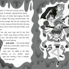 Texte: Jo, Kenny, Sanha singen und tanzen; Monster wird breiig. Illustration: Mädchen mit erhobenen Armen; klebrige, tropfende Masse.