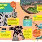 Texte: "Ancient China", "Terra-Cotta Army", "The Great Wall", "Did You Know?", "Paper", "Dynasties", "Silk Road". 

Beschreibungen: Statuen, chinesische Mauer, Schildkröte, Drachenillustration.