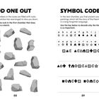 Links: „ODD ONE OUT“, Anweisung: Einen unvergleichlichen Felsen umkreisen. Rechts: „SYMBOL CODE“, Code zur Entschlüsselung.