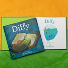 „Diffy“, Brian Lies. Cover zeigt Fisch auf Buch. Hintergrund gelb und grün.