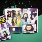 Comic mit zweifigurigem Dialog: eine Hexe spricht über Popcorn, zwei Kinder trick-or-treating, Nacht- und Schlafszene.