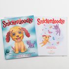 "Snickerdoodle, Victoria Kann" in roter Schrift. Links ein gelber Hund mit roter Ohren, rechts Hunde- und Katzenillustrationen.