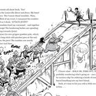 Ein Junge kommandiert mit einem Stock Zombies, die auf einen Hügel zustürmen. Ein anderer Junge steht oben mit einer Stange. "RUMBLE RUMBLE".