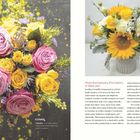 Text: "Work Anniversary, Promotion, or New Job." Links Blumenstrauß mit rosa und gelben Rosen. Rechts Sonnenblumen und weiße Blüten.