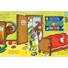 Texte: „Now Bear and boy are snug in bed...,“ „Goodnight! Arms up! Say, 'How do you do?'...,“ „That's all, sleep tight...“  
Illustration: Ein Junge liegt mit einem Teddybär im Bett. Verschiedene Tiere stehen in der Tür.