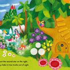 Text im unteren Bereich: "Together they flew to Neverland..." Buntes Bild mit fliegenden Figuren, Meerjungfrauen, Baumhaus und Natur.