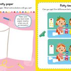 Zwei Seiten: Links "Pretty paper", rechts "Potty time". Links Toilettenpapier-Rolle, rechts ein Suchspiel mit Kindern.