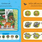 "Curious cat. Kittens love to jump and explore. Safari odd one out: Which animal is different? Illustration: Katze am Fenster."