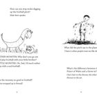 Links: Ein Monster beobachtet ein kleines Monster wie einen Fußball. Rechts: Ein Junge mit schmutziger Kleidung.