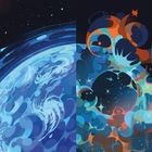 Text: "And from anytime...". Links spiralförmige Farben um Planeten, rechts bunte, ineinander verschlungene Formen im All.