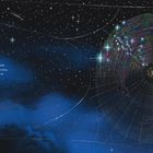 Text: „By the time the first star winked on, her web was finished...”. Illustration eines nächtlichen Himmels mit einem Spinnennetz und Sternen.