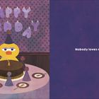 Links: "HAPPY BIRD DAY", Ente mit Kuchen. Rechts: "Nobody loves me."