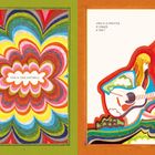 „This is Joni Mitchell.“ „Joni is a painter, a singer, a poet.“ Links: bunte, wellenförmige Muster. Rechts: Illustration einer Frau mit Gitarre.