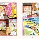 DOLLY UNDERSTOOD THAT READING WAS IMPORTANT. Illustration eines Mädchens mit Büchern, das träumt und liest.
