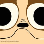 Ein Gesicht mit riesigen Augen und kleiner schwarzer Nase. Text: "I am worried I will never see him again."