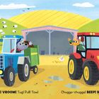Chugga-chugga! VROOM! VROOM! Tug! Pull! Tow! Chugga-chugga! BEEP! BEEP! Tractors on the go. Eine bunte Farmillustration.