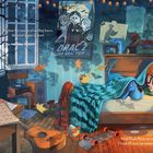 "We hear the sounds of swirling leaves, the wind begins to howl." Ein Kind und Hund sind im Bett, versteckt unter einer Decke.