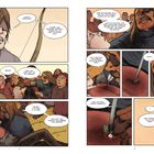 Comic-Panels zeigen dramatische Szenen mit Charakteren, die besorgt um einen Verwundeten sind. Texte thematisieren Verwirrung.