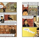 Texte: "This is insane.", "How am I back in time?", "This isn’t something that happens.", Illustration mehrerer Szenen mit einem Mann, historischem Hintergrund und einer Brücke.