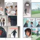 "Placing trash in receptacle | +1Point", "Pruning plants | +1Point" – Zwei junge Erwachsene, die sich im Freien unterhalten.