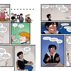 Illustration eines Filmclubs. Ein Lehrer leitet eine Diskussion über Stummfilme und Charlie Chaplins Ausdruckskraft.