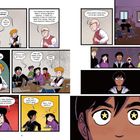 Comic mit Schülern im Klassenzimmer. Text: "Silent movies are boring!", "No, they’re not!", "Great! Thanks, Roz!"