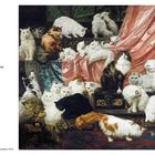 Zitat von H.G. Wells: "The cat, which is a solitary beast..." Rechts eine Illustration von vielen Katzen.