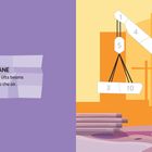 Text: "CRANE. A tall crane lifts beams high into the air." Illustration von Baukränen mit Zahlen darauf.