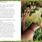 Text: „The Jungle Book”. Ein Junge steht neben einem Wolf im dichten Dschungel, umgeben von Bäumen und Pflanzen.