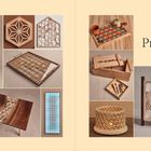 Kapitel 7: Die Projekte. Verschiedene Holzkreationen mit geometrischen Mustern, darunter Kisten und Tabletts.