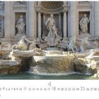 Text "Fontana di Trevi", Kalender mit April-Datum; zentrale Skulptur: majestätischer Mann, flankiert von Pferden und Figuren.