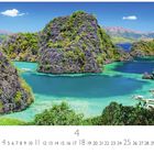 "Philippinen" und Zahlen 1 bis 30 unten. Smaragdgrünes Wasser und grün bewachsene Felsenlandschaft.
