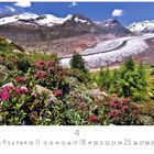 Text: "Schweiz, Aletschgletscher", "4", "CASARES EDITION". Alpenlandschaft mit Blumen, Wald und Gletscher unter blauem Himmel.