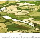 Text: "Felderpanorama" und "CASARES EDITION". Landschaft mit unterschiedlich geformten Feldern in Grüntönen. Kalender.