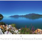 "View from Carretera Austral Puyuhuapi." Unten Kalender: Zahlen 1 bis 30, April hervorgehoben, "CASARES EDITION". Berglandschaft am See.
