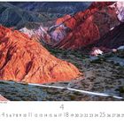 „Felsformationen in Purmamarca, Jujuy“. Rote und bunte Felsen, kahle Vegetation, Zahlenreihe 1-30 unten.